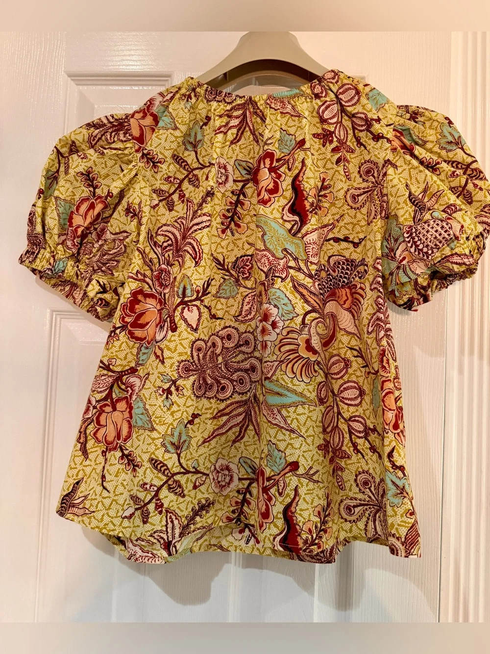 Ulla Johnson Yellow Floral Calla Lilly Print Puff-Sleeve Blouse